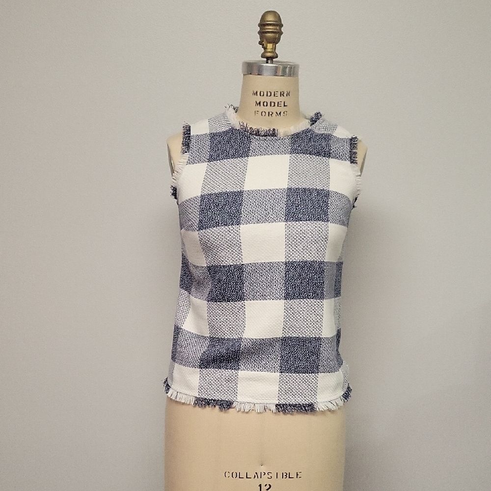 Banana Republic Navy and White Plaid Top. Size XS